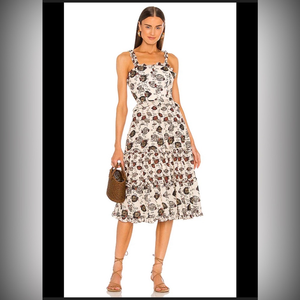 Ulla Johnson Adyna Cream Floral Tiered Midi Dress